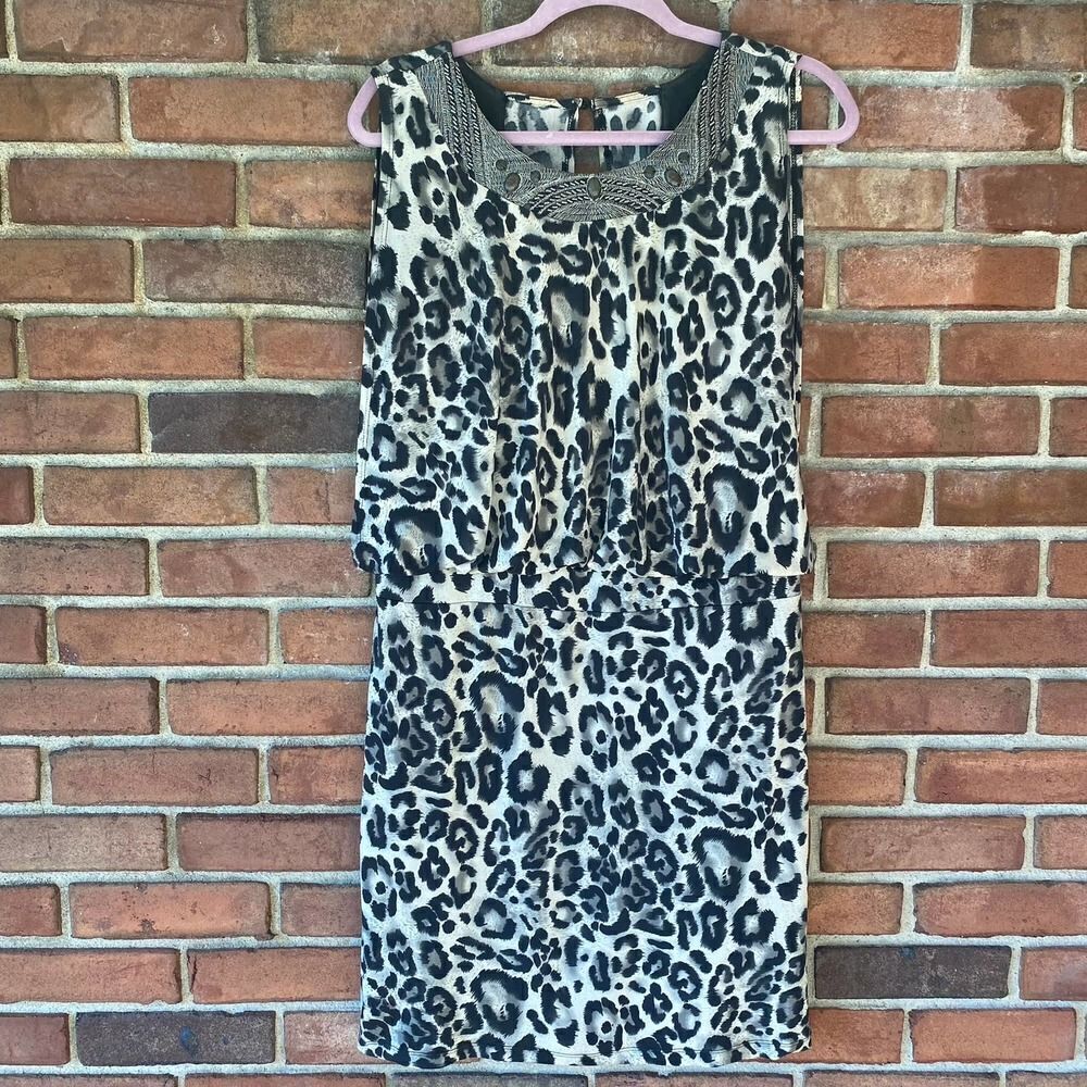 Collection Dressbarn Leopard Print Embellished Blouson Waist Dress 10